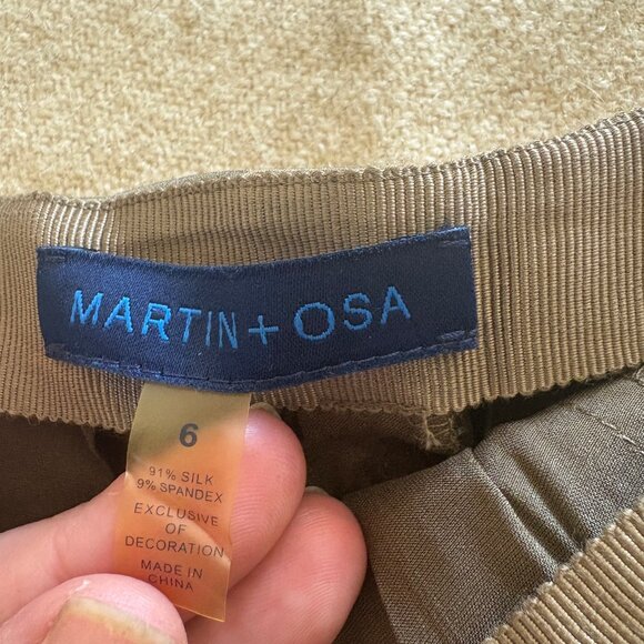 Martin + Osa Pleated Silk Blend Midi Skirt | Dark Moss Green | Size 6 | - Picture 2 of 5